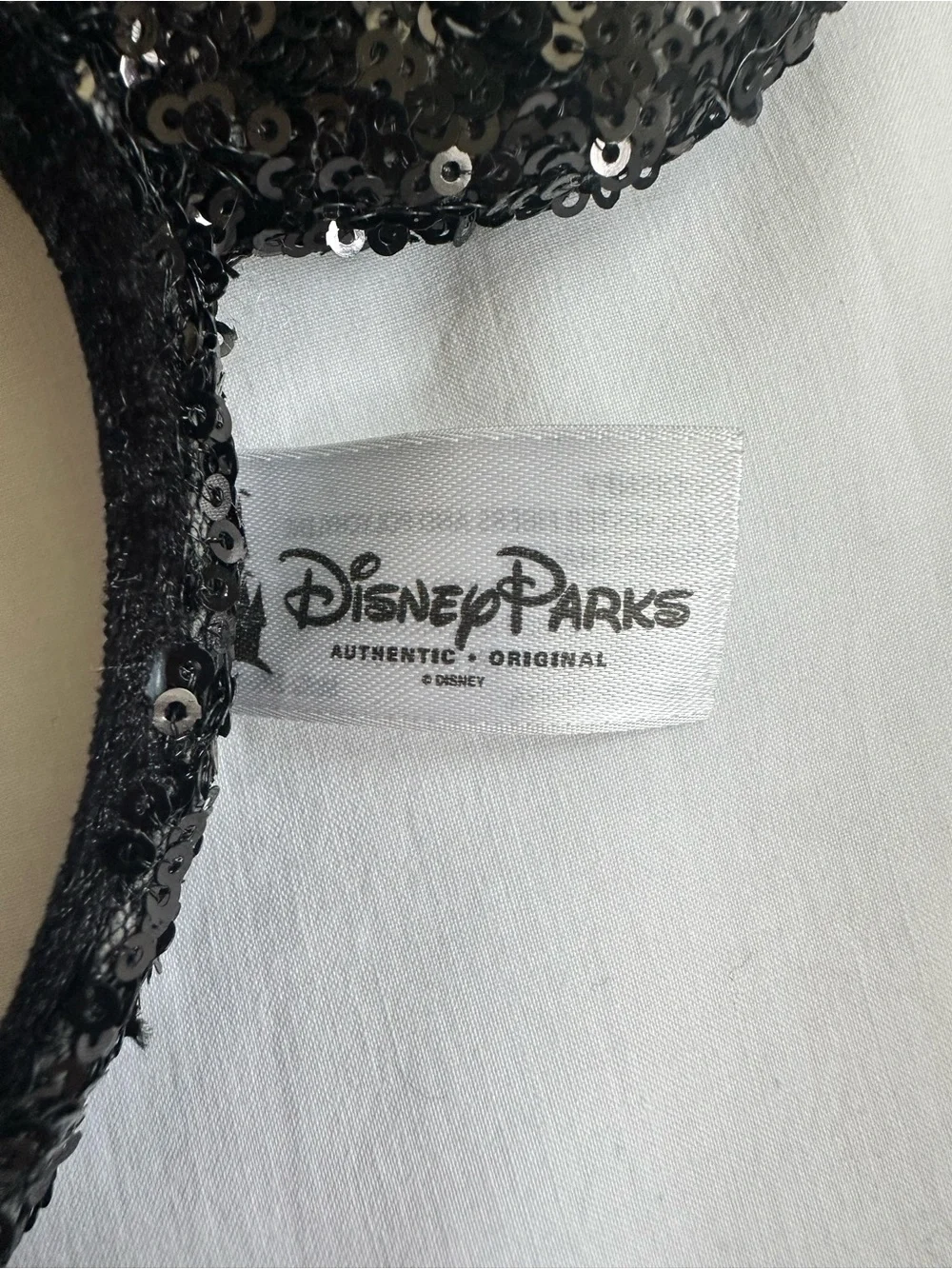 Official Disney Parks Sequin Minnie Ears Headband with Red Bow- Black & Red